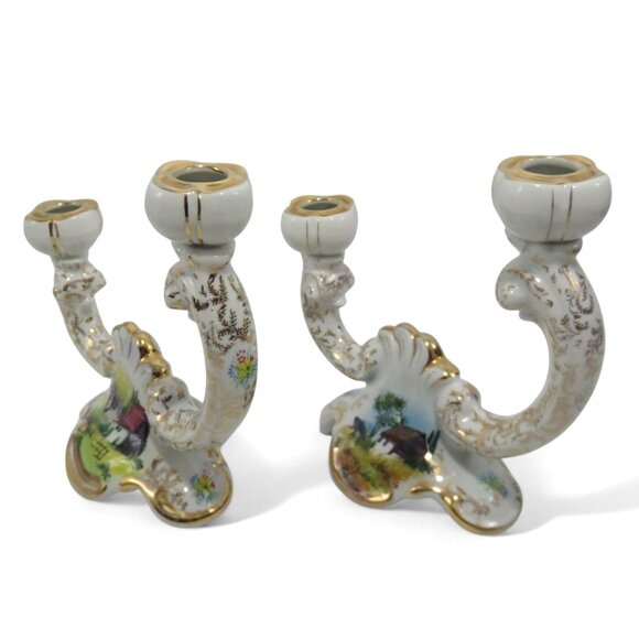 ALCOBACA Twin Arm Candle Holders PORTUGAL Set Country Scene Vintage 7.5" - Picture 11 of 11